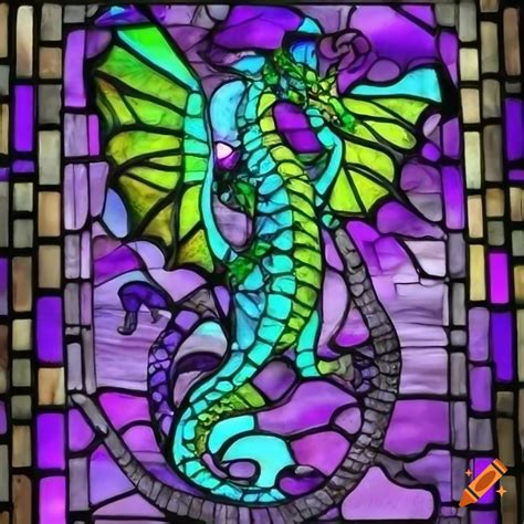 Gothic stained glass window with a dragon design on Craiyon