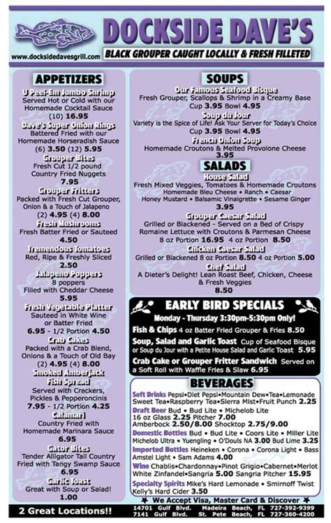 Dockside Dave's Menu | Homemade cocktail sauce, Seafood bisque, Soup appetizers