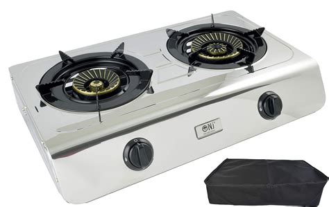 NJ-60SD Portable 2 Burner Gas Stove Double Cooktop Stainless Steel Cover 60cm Indoor LPG 7.7kW ...