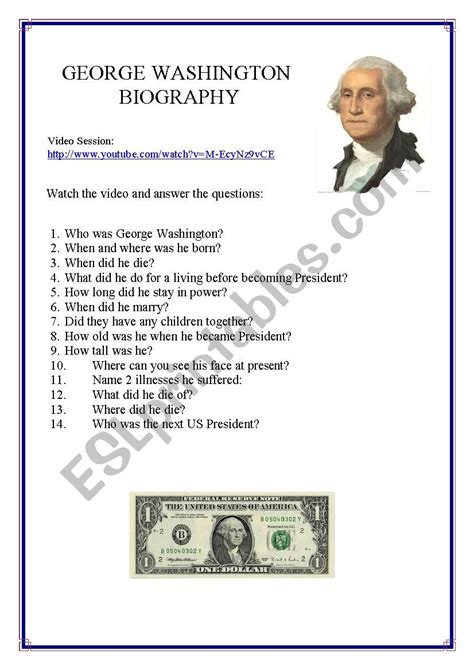 George Washington - Biography (Video Session) - ESL worksheet by lotas