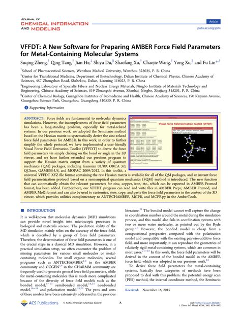 (PDF) VFFDT: A New Software for Preparing AMBER Force Field Parameters ...