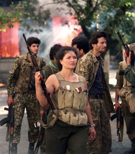 Sukhumi, Abkhazia, 1993. Abkhaz militiamen during street clashes in the 1992-1993 Georgian ...