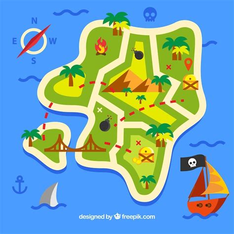 Free Vector | Flat background with ocean and pirate treasure map