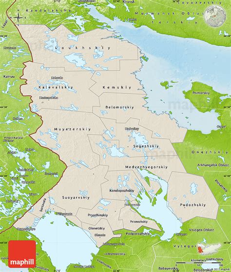 Shaded Relief Map of Republic of Karelia, physical outside