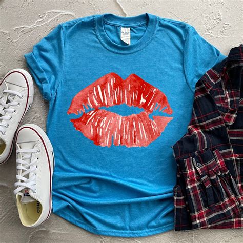 Lips Kiss Shirt Red Kissing Lipstick Gift For HerRed Lips | Etsy