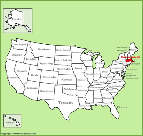 Massachusetts location on the U.S. Map - Ontheworldmap.com