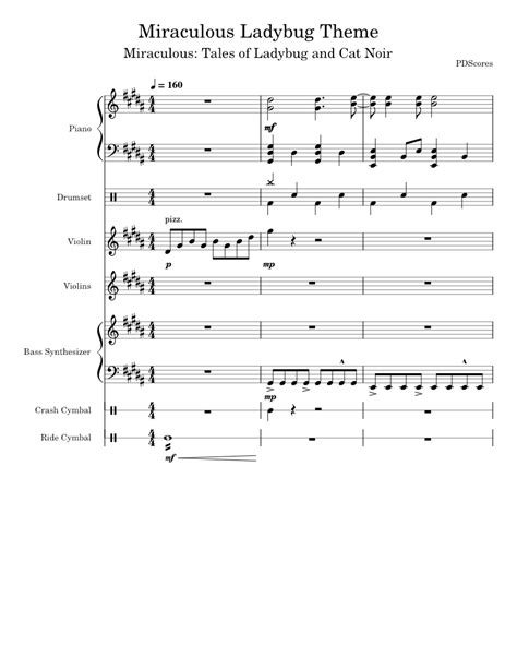 Miraculous Ladybug Theme v2 Sheet music for Piano, Crash, Bass guitar ...