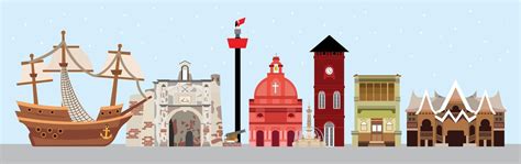 Premium Vector | Malacca Malaysia landmark skyline illustration with historic building