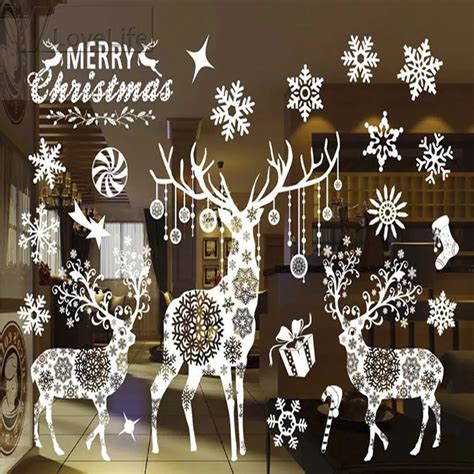 Christmas Window Sticker Wall Sticker Wall Decals Reindeer & Snowflake Removable Large Shop ...