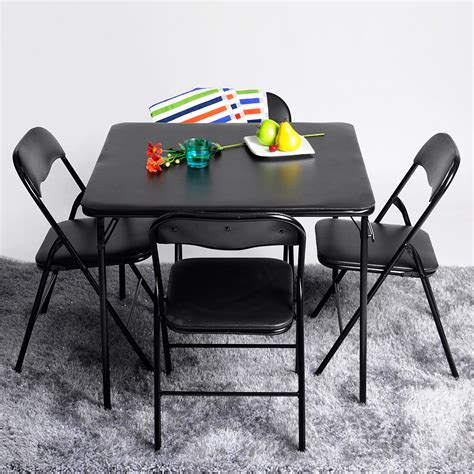 Card Square Dining Table And 4 Chairs Set Folding Padded Cosco Party Poker Game | eBay