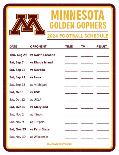 Printable 2024 Minnesota Golden Gophers Football Schedule