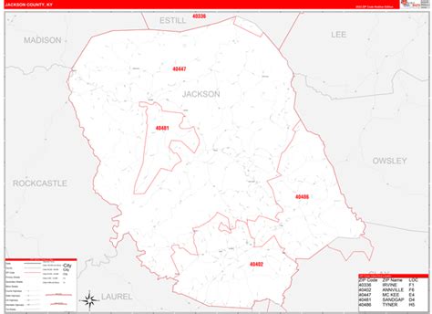 Jackson County, KY Zip Code Wall Map Red Line Style by MarketMAPS ...