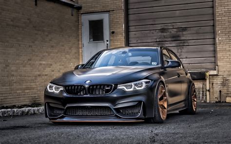 Download wallpapers BMW M3, 2019, F80, Matte black M3, bronze wheels ...