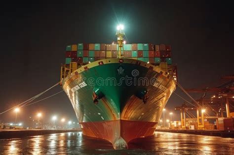 A Container Ship Loading with Containers at Night. Stock Image - Image of shipping, dock: 306655379