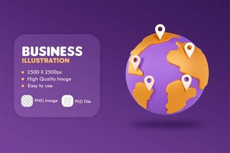 Premium PSD | 3D Illustration of Globe map with Location Symbols ...