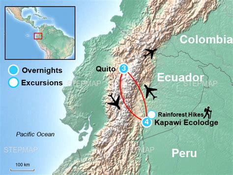 StepMap - Ecuador Amazon Rainforest Eco Lodge and Quito Tour - Landkarte für Ecuador