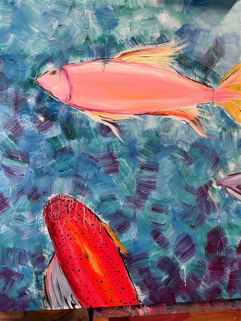 Salmon Fish Original Art Original Oil Painting on Canvas Full and ...