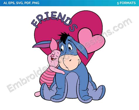 Piglet Hugging Eeyore - Valentine's Day - Holiday Disney Character Designs as SVG Vector for ...