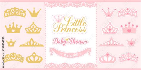 Gold and pink crowns set. Little princess design elements. Template silhouettes of crowns for ...