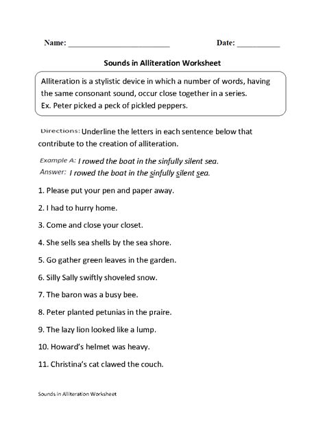 Alliteration Worksheets Grade 1