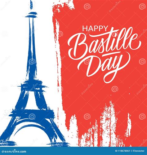 Happy Bastille Day, 14th of July Brush Stroke Holiday Greeting Card in ...