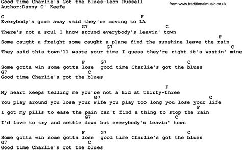 Country Music:Good Time Charlie's Got The Blues-Leon Russell Lyrics and Chords