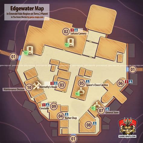 Edgewater Map for The Outer Worlds | game-maps.com