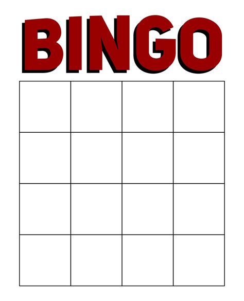 Printable Blank Bingo Cards Template 4 X 4 | Bingo template, Bingo card template, Bingo cards ...