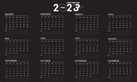 ilustración vectorial del año calendario 2023. diseño de calendario en blanco y negro. eps10 ...