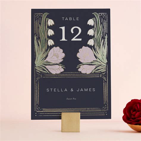 Deco Embossed Spring Florals Foil-Pressed Table Numbers by Shiny Penny Studio | Minted