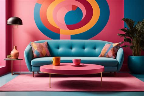 Blue Sofa And Round Pink Table Free Stock Photo - Public Domain Pictures