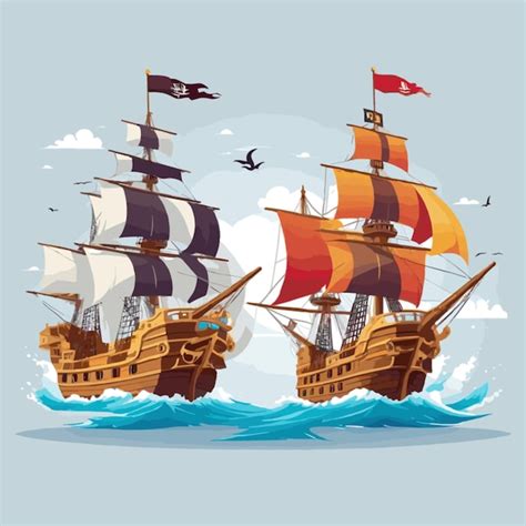 Premium Vector | Pirate ship sunset vector