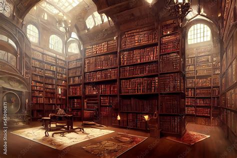 Great Victorian Fantasy library with hundreds of books in castle Stock ...