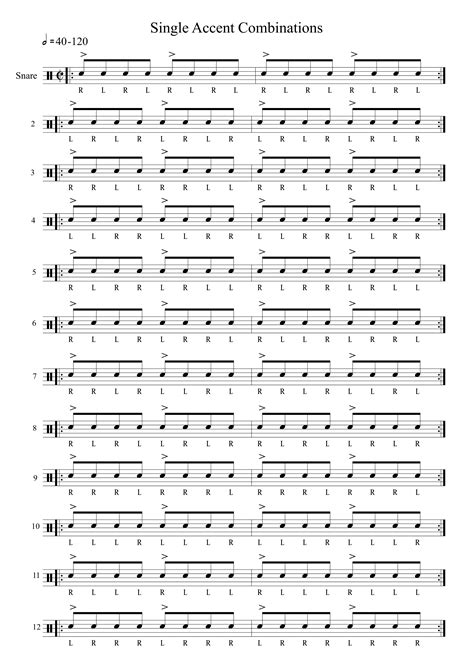 Stick Control - Single Accent Combinations | Drum lessons, Drum sheet ...