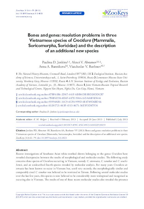 (PDF) Bones and genes: resolution problems in three Vietnamese species of Crocidura (Mammalia ...