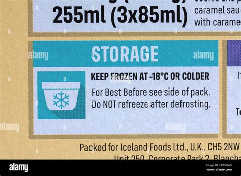 storage instructions on box of Iceland Majestics Billionaires White Chocolate Sticks ice creams ...