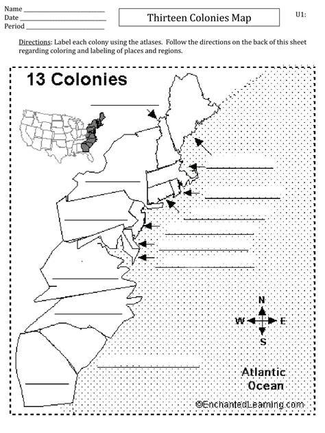 Map Of The Thirteen Colonies Labeled