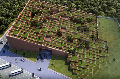 A staggered green roof gives this educational building organic ...