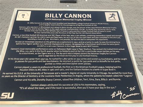 Read the Plaque - Billy Cannon - 1959 Heisman Memorial Trophy Winner