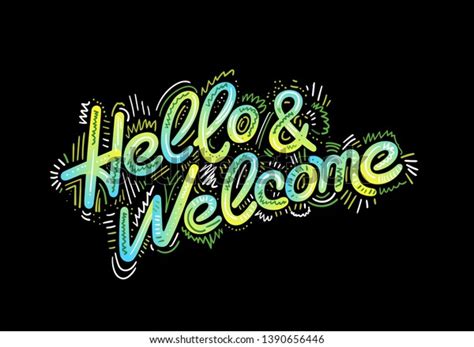 Lettering Hello Welcome Wrote By Brush Stock Vector (Royalty Free) 1390656446 | Shutterstock