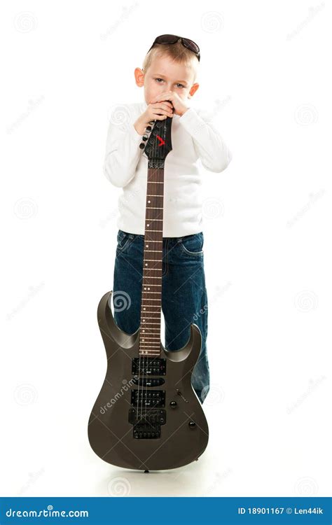 Cute Little Boy Holding A Guitar Royalty Free Stock Photography - Image ...