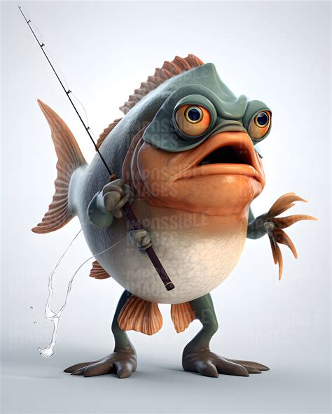 Anthropomorphic fish with a fishing rod - Impossible Images - Unique stock images for commercial ...