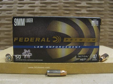 50 Round Box - 9mm Luger Federal HST 147 Grain Hollow Point LE Ammo P9HST2 | SGAmmo.com