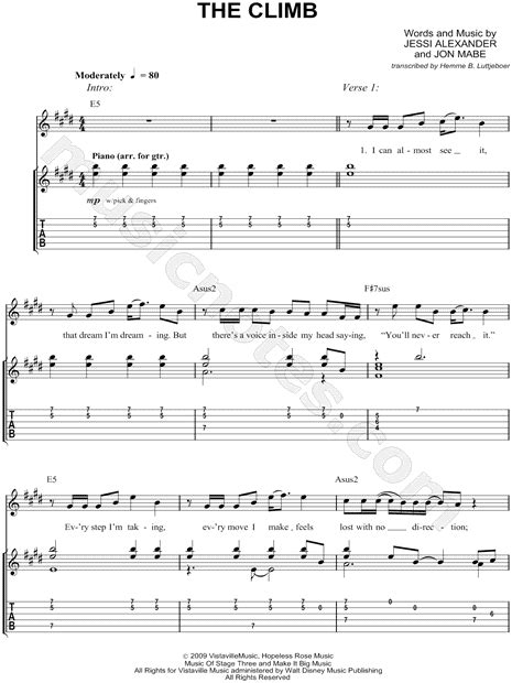 Miley Cyrus "The Climb" Guitar Tab in E Major - Download & Print - SKU: MN0075007