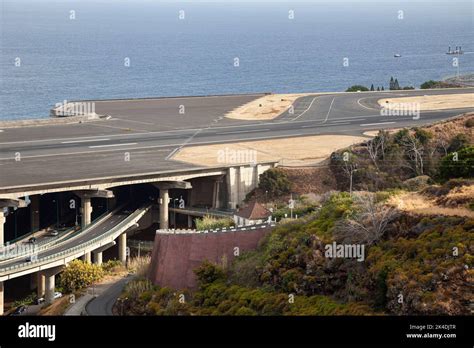 Runway of Madeira Airport LPMA, also known as Funchal Airport and Santa ...