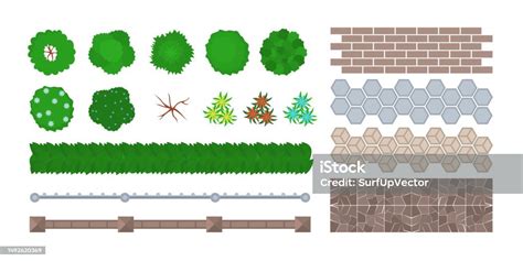 Top View Of Garden Decoration Vector Illustrations Set Stock ...