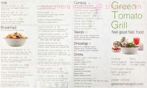 Menu at Green Tomato Grill restaurant, Huntington Beach