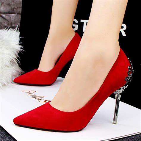 Pin by Mia on Le’Beautiful Heels | Suede high heels, Red bridal shoes, Red wedding shoes