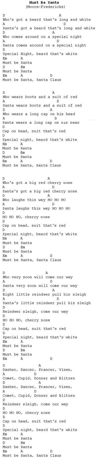 Must Be Santa Lyrics Printable