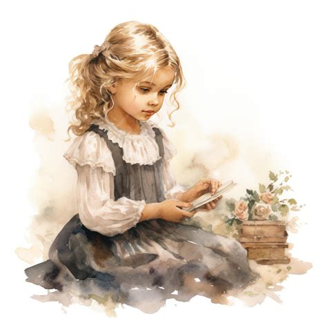 Premium Photo | Victorian Vintage Little Girl Watercolor Clipart